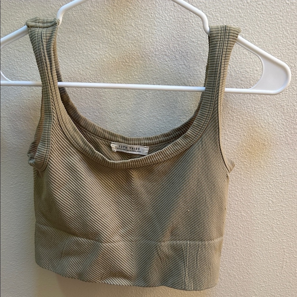 Green Ribbed Crop Top